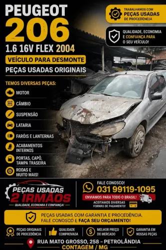 PEÇAS PEUGEOT 206 1.6 16V GASOLINA 2001 2002 2003 2004 2005 2006