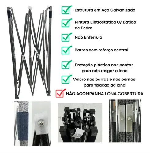 Estrutura Tenda Gazebo 3x3 Articulada Pesca e Praia Sem a LONA