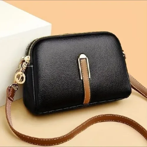 Bolsa de ombro feminina de Multi-Camadas Couro Macio Bolsa de Ombro Pequena e Prática