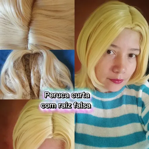 Peruca Loira curta com raiz falsa