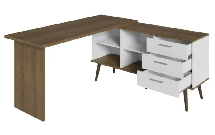 Mesa de Escritório em L Madesa (3 Gavetas + Nichos) - Seminova