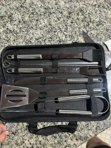 Kit Churrasco Profissional 9 Peças Inox com Bolsa
