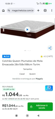 Colchão Casal turim molas ensacadas novo sem uso