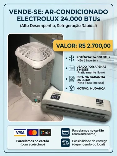 SPLIT 24.000 BTUS ELETROLUX NA GARANTIA