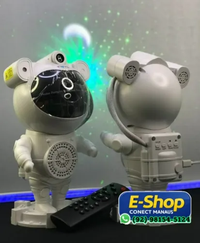 Mini Robo Astronauta Projetor Luzes Galáxia Nebulosa Quarto