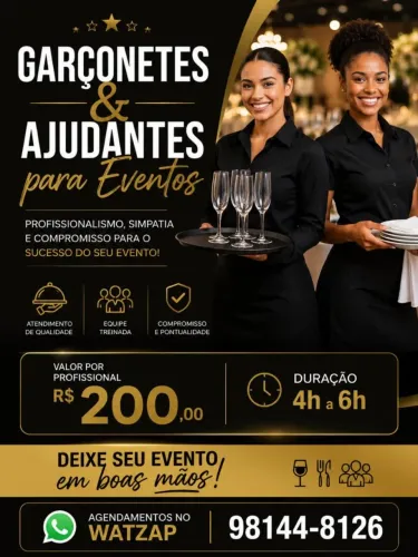 Contrate garçonetes ou ajudantes para seu evento