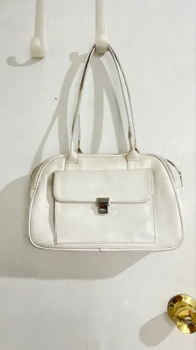 Bolsa de Couro Legítimo Branca Vintage 