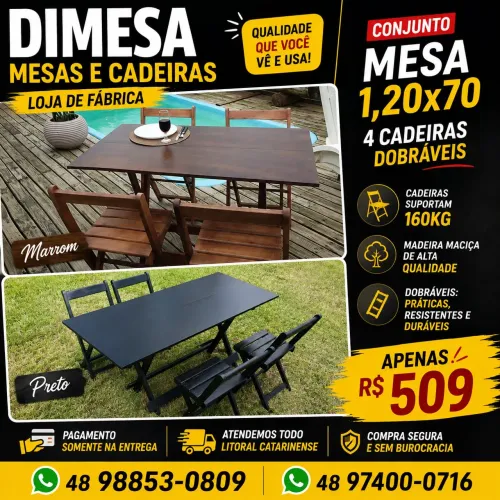 Kit 1,20x70 com 4 cadeiras dobráveis