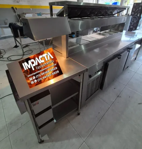 Balcão refrigerado personalizado inox Com condimentador para montagem 