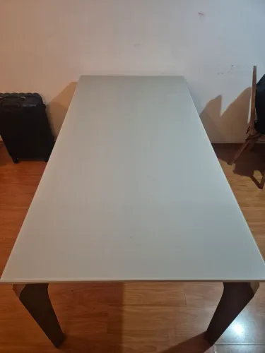 Mesa de Jantar, 6 Lugares em Madeira Maciça e Tampo de Vidro