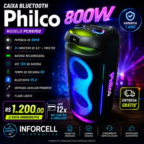 Caixa Bluetooth Philco 800w Recarregável