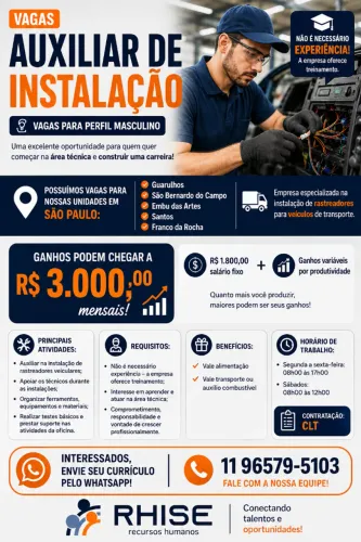 Auxiliar de Instalação Elétrica de Auto , possuir conhecimentos básicos.