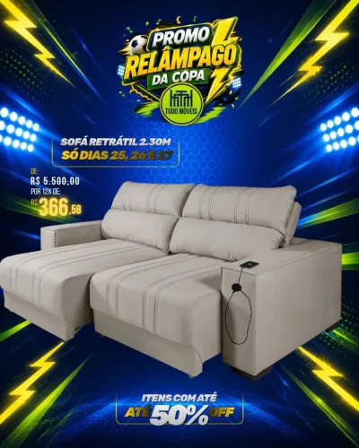 SOFA RETRÁTIL E RECLINÁVEL/CARREGADOR USB INTEGRADO