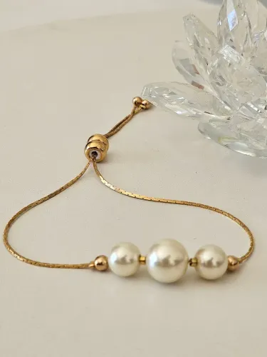 pulseira ajustável folheada a ouro 18k com pérolas