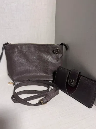 kit bolsa gash + carteira artlux couro marrom
