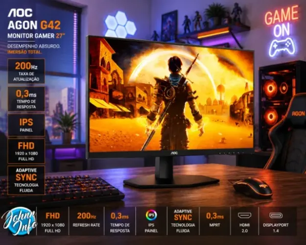 Monitor Gamer Aoc Agon G42 27 200hz 0,3ms Ips 27g42he
