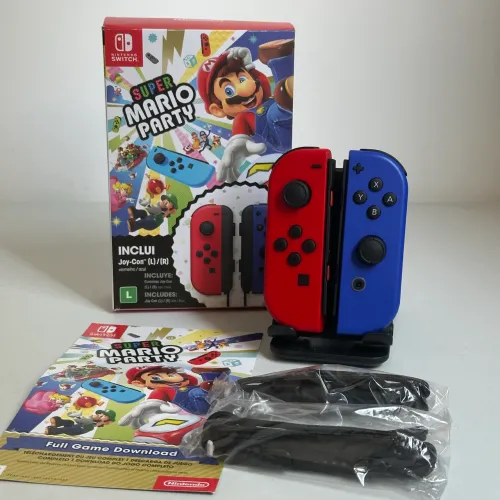 Bundle Joycon Vermelho e Azul + Jogo Mario Party 
