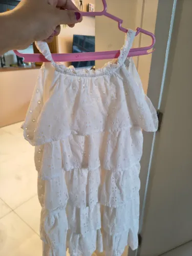 Vestido Infantil Branco em Laise com Babados - Tamanho 4