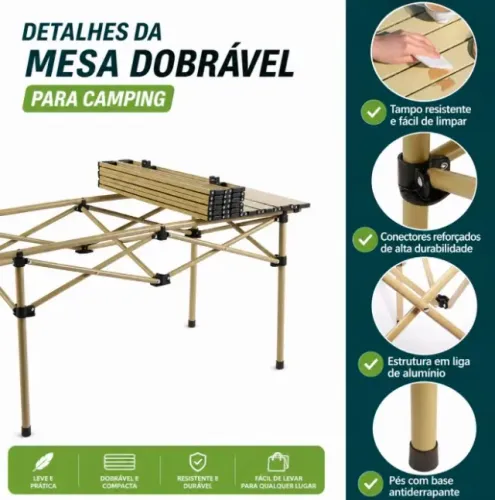 Mesa Dobrável para Camping Praia Pesca Churrasco 94x53cm