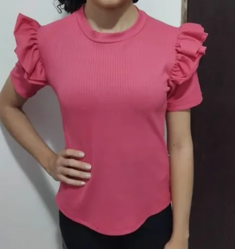 2 Blusas com babados rosa e marrom