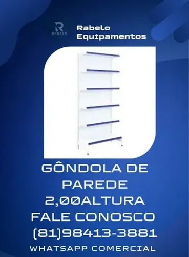 Gôndolas de Parede 2,00altura com 6 bandejas em até 10 x sem juros