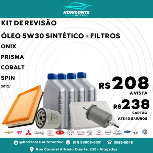 Kit revisão Filtros e óleo 5w30 100% sintético onix prisma cobalt spin 12/