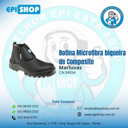 Botina Microfibra Elástico Bidensidade Bico De Composite Preta CA 34554 Marluvas