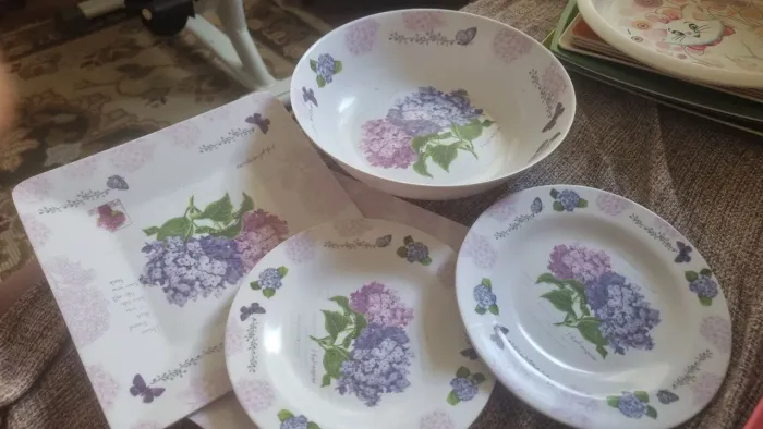 Conjunto de acrílico floral p/ servir lanches a dois