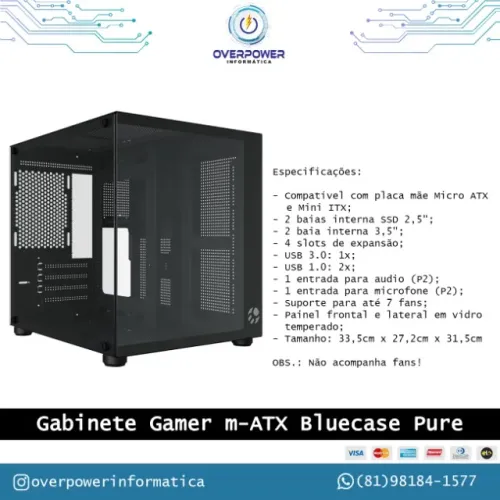 Gabinete gamer aquário Pure, vidro temperado, suporta até 7 fans 120mm
