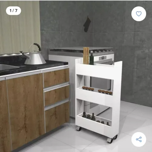 Carrinho de Cozinha Branco com 3 Prateleiras