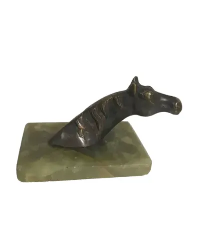 Figura Escultura Bronze Cabeça Cavalo Base Ônix