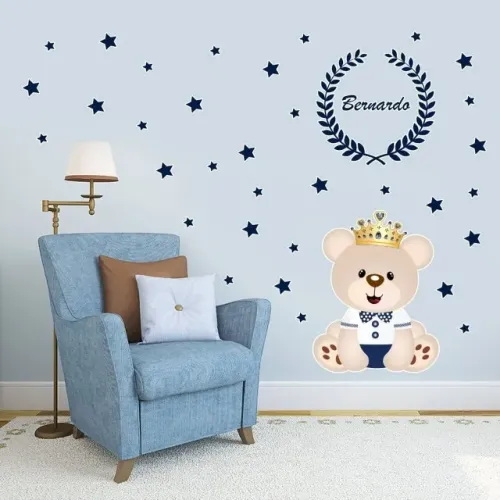 Adesivo de Parede Decorativo Infantil Ursinho/Urso Rei / Príncipe