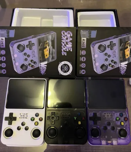 R36s ORIGINAL Arkos Retroarch 64gb MicroSD 1Gb de RAM Roxo, Branco e Preto