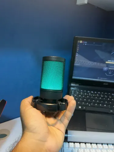 Microfone Gamer AmpliGame A2 USB RGB com Mudo Rápido