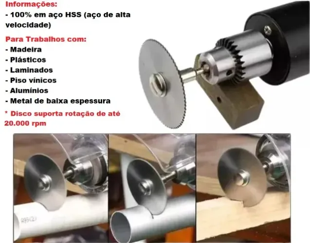 Disco Serra Circular para Micro Retifica e Furadeira 6 Peças 100% aço HSS até 20.000rpm