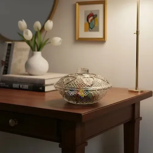 Bomboniere compoteira antiga vidro incolor lapidado - com tampa