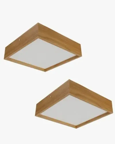 Kit 2 Plafons Quadrado Madeira 30x30 2 Luzes Freijó 110V/220V