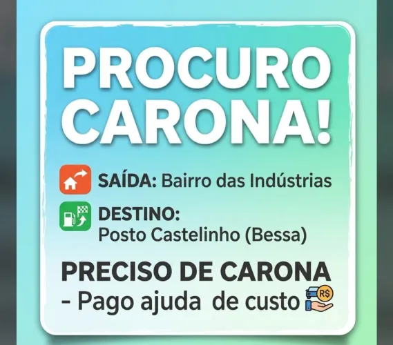 pago por carona bairro das Indústrias á posto castelinho bessa