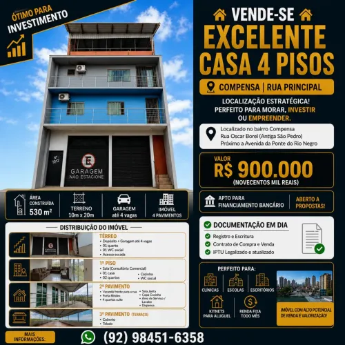 VENDE-SE EXCELENTE PREDIO 4 PISOS  COMPENSA RUA PRINCIPAL