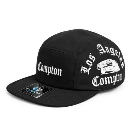 Boné Compton Los Angeles Preto Aba Reta Estilo Americano Streetwear Hip Hop Ajustável
