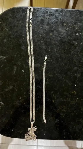 Cordão com pingente São Jorge e pulseira 6mm, 70 cm