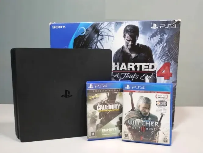 PS4 Completo com Caixa + 2 Controles + 2 Jogos