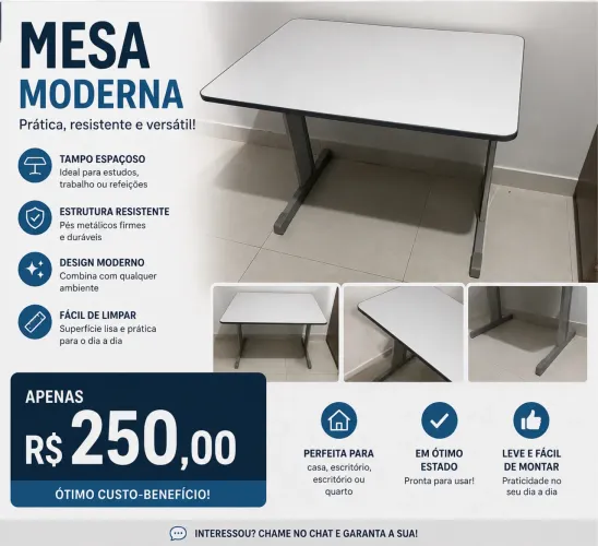 Mesa branca para estudo ou escritório. Ótimo estado. R$ 250.