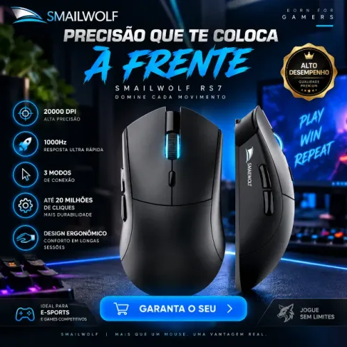 Mouse Gamer SMAILWOLF RS7 20000 DPI 1000Hz 3 Modos de Conexão (novo na caixa)