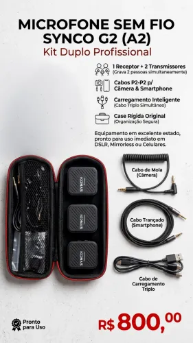 MICROFONE SEM FIO SYNCO G2 (A2) - Kit Duplo Profissional!