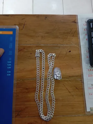 Dedera de prata do pajé e corrente de prata 9 mm 80 cm com fecho gaveta