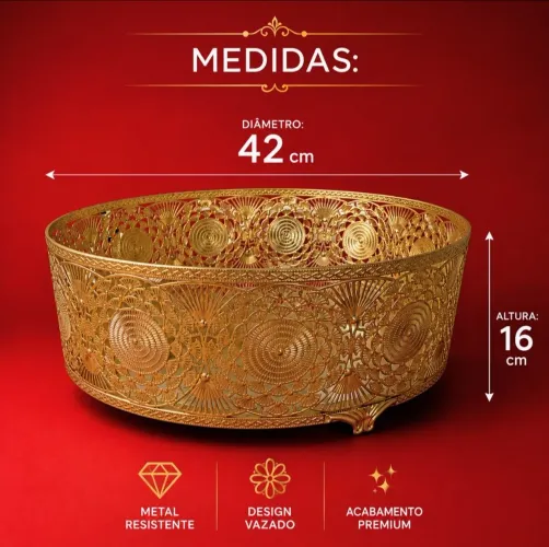 Bandeja GRANDE Marroquina metal Dourado 40cm