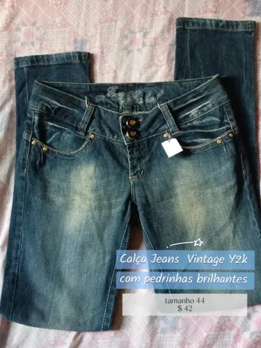 Calça Jeans Vintage Y2k com pedrinhas brilhantes 