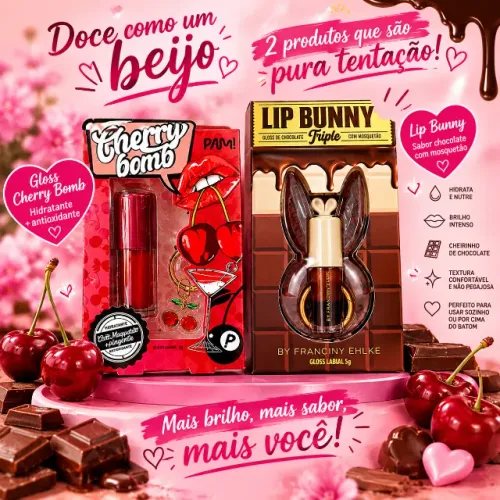 Kit 2 Gloss Cherry Bomb de Cereja e Lip Bunny Chocolate