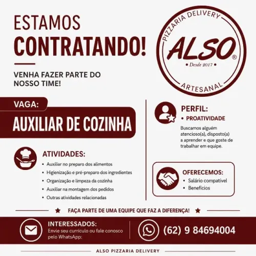 Contrata-se auxiliar de Pizzaiolo
